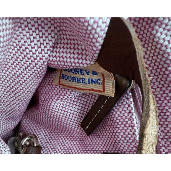 Dooney & Bourke Denim Monogram Letter Carrier Crossbody Brown Leather Trim Bag - Picture 9 of 11